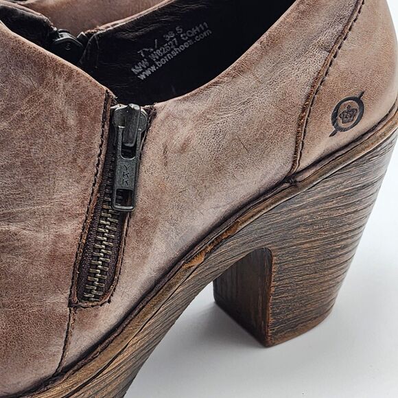 Born Famke Taupe Leather Heeled Clog Booties Size 7.5 - Picture 9 of 11